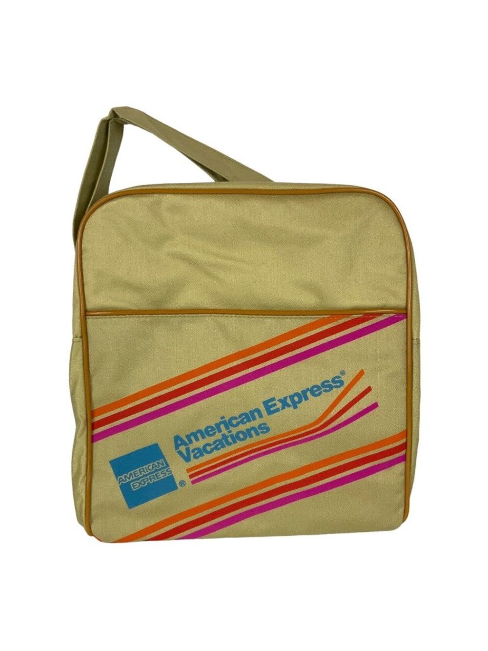 Vintage American Express Vacations Beige Canvas Messenger Tote Bag Carry-On
